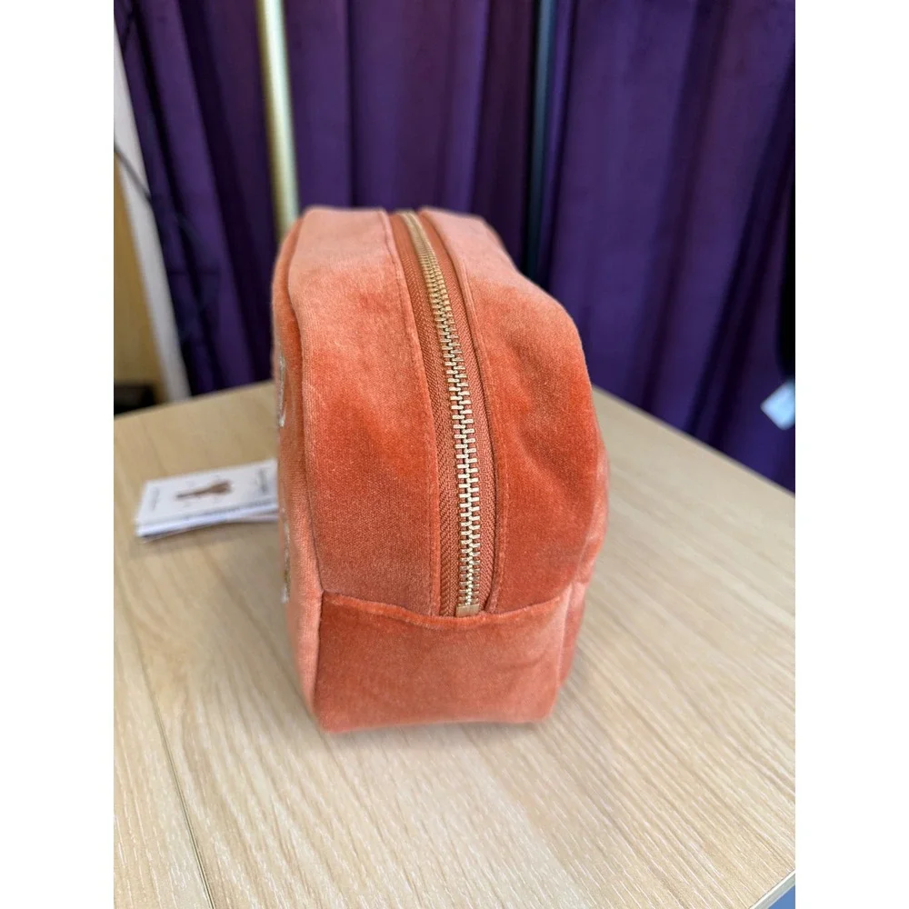 Elizabeth Scarlett Golden Elephant Velvet Everyday Pouch Apricot Orange New